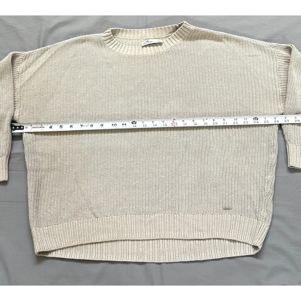 Hollister Womens Shaker Knit Crewneck Sweater Beige Oatmeal‎ Relaxed Fit Small